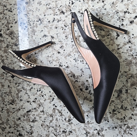 SJP by Sarah Jessica Parker Black Satin Slingback Heels - Picture 6 of 13